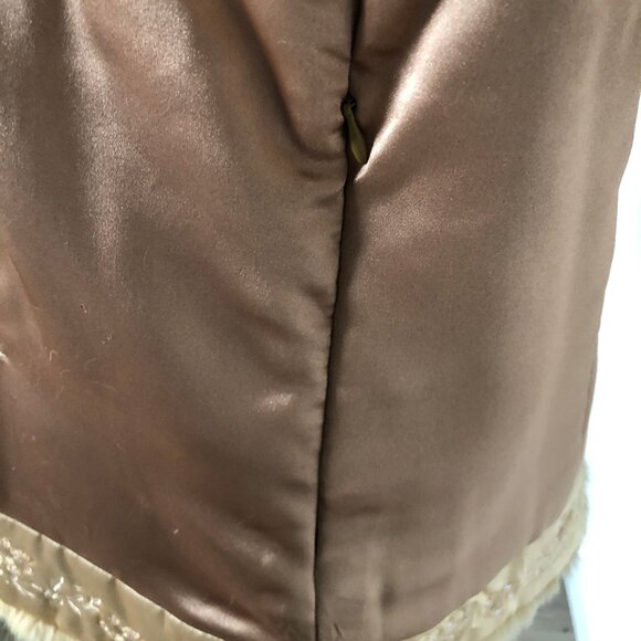 Light Copper Color Satiny Jacket with Embroidered Flowers and faux fur trim - Picture 11 of 14